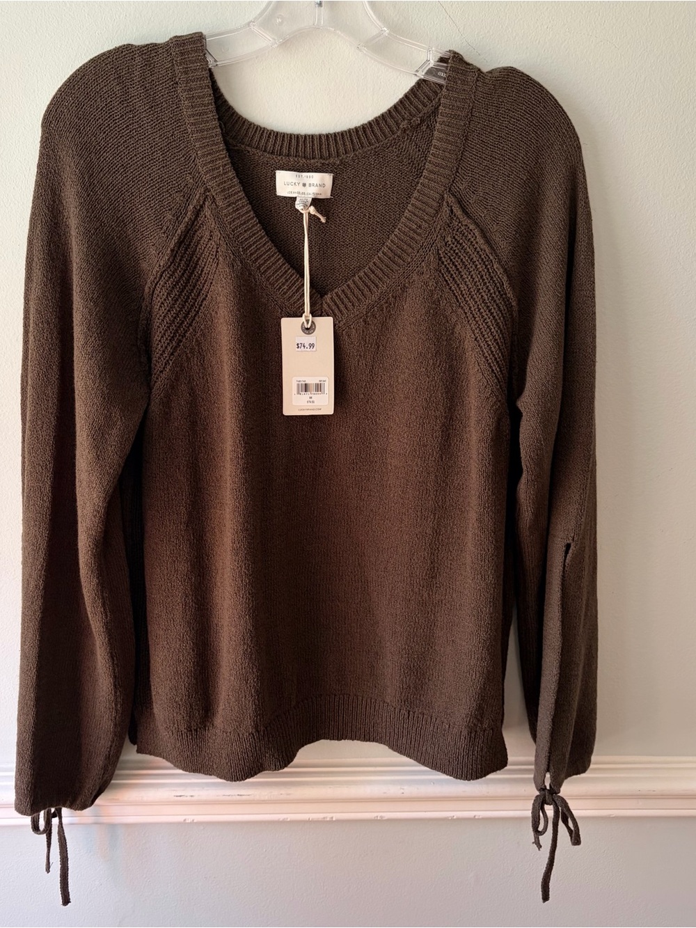 NWT Lucky Brand Womens Textured V-Neck Sweater Olive Green SZ M $79 MSRP